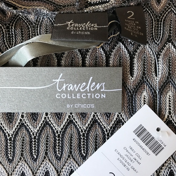 Chico’s/Travelers Chevron Jacket Standstead Gray - Picture 3 of 7